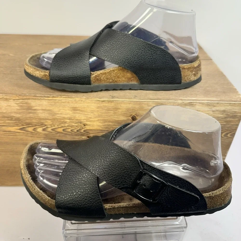 Birkenstock Birkis Leather Criss Cross Sandals Womens SZ 7 Minimalist Comfort - Picture 2 of 9